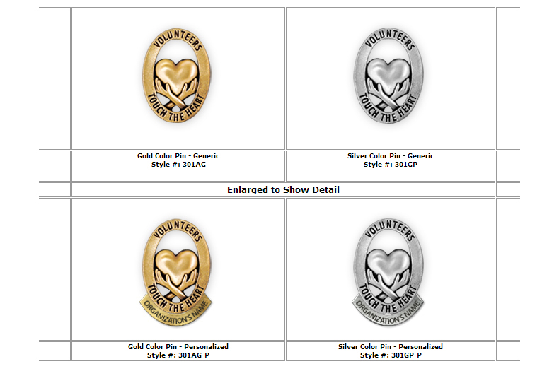 Volunteer Lapel Pins "Touch the Heart" Volunteer Lapel Pins "Touch the Heart"